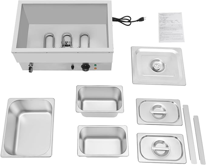 Commercial Food Warmer Stainless Steel Bain Marie Buffet Food Warmer Steam Table Electric Countertop Steam Table Container with 86-185°F Temp Control for Catering Restaurants (3-Pan)