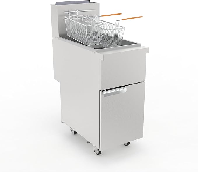Commercial Natural Gas Deep Fryer, 120,000 BTU Stainless Steel Gas Floor Fryer with 2 Baskets, 50 LBS Capacity, 200°F-400°F, 4 Heating Tubes (Silver)