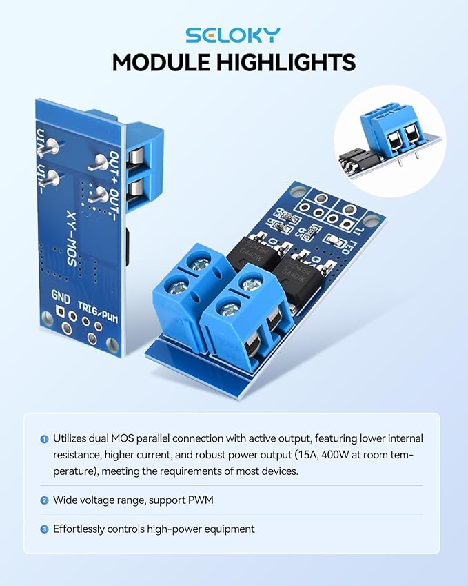 6PCS Dual High-Power MOSFET Trigger Switch Drive Module 0-20KHz PWM Adjustment Electronic Switch Control Board Motor Speed Controller Lamp Brightness Control, DC 5V-36V 400W, 15A (Max 30A)