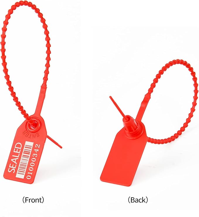 500 Red Plastic Barcode Seals, Numberd Plastic Tamper Seals Security Tags, Pull-Tite Safety Zip Ties, Tamper Proof Tags Plasic Locks for Fire Extinguishers