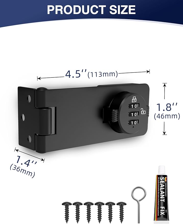 Keyless Cabinet Combination Lock, 3-Digit Password Twist Knob Hasp Latch for Doors, Cabinets, Drawers, Barn Door, Bathroom, Outdoor, Closet, Fence, Durable Zinc Alloy, (Black, 2 Pack)