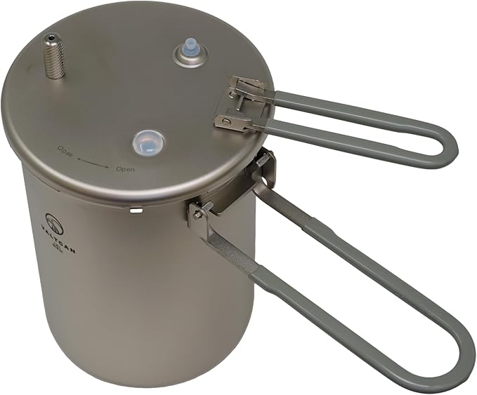 Valtcan 1800ml Titanium Rice Cooker Camping Pot Pressure with Locking Lid Lightweight Travel Backpacking High Altitude Cookware Reheat Soup Easy Rice & One-Pot Meals