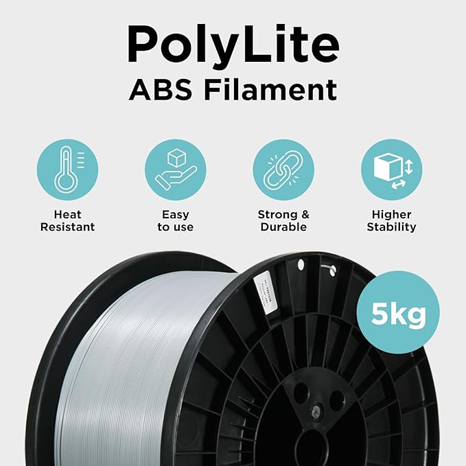 Polymaker ABS Filament 1.75mm Grey, 5kg 3D Printing Filament, PolyLite ABS 3D Printer Filament, Heat Resistant, Strong & Durable, Dimensional Accuracy +/- 0.03mm