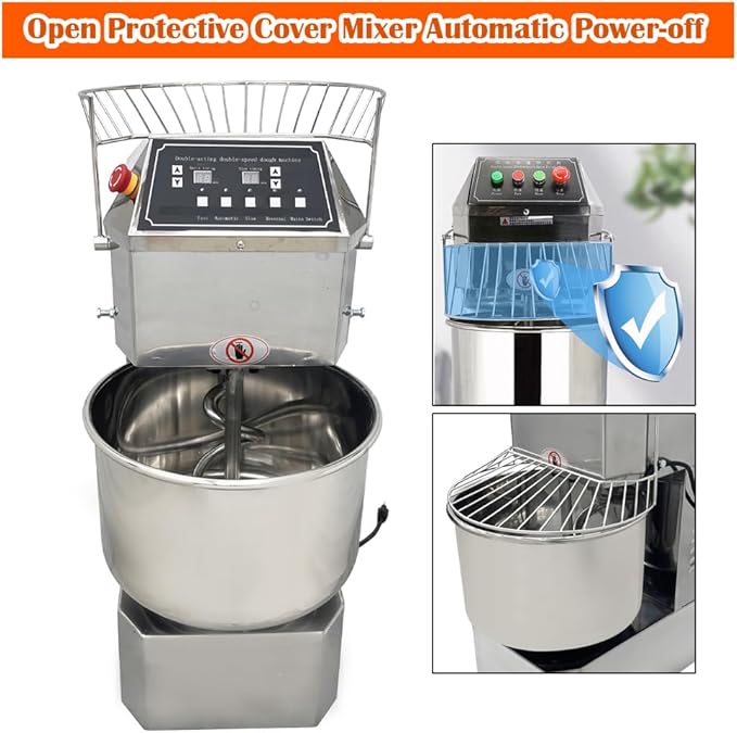 Stand Dough Mixer Double Action Double Speed Dough Kneading Machine, Frequency Conversion Stand Food Mixer with 3 Modes for Kitchen Restaurant Bakeries Pizzeria(30L)