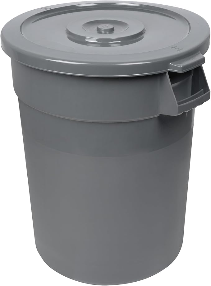 Restaurantware-LID ONLY: RW Clean Waste Container Lid, 1 Round Trash Can Cover - Waste Bin Sold Separately, For 32 Gallon Dustbin, Built-In Handle, Gray Plastic Garbage Can Cover, Heavy-Duty