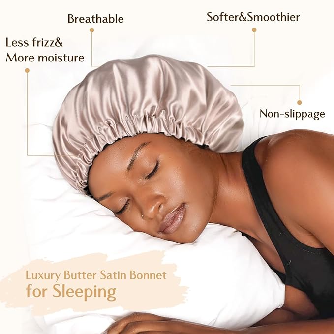 YANIBEST Adjustable Satin Bonnet Double Layer Hair Bonnet for Sleeping Bonnets for Women Hats Curly Natural Hair, Champagne