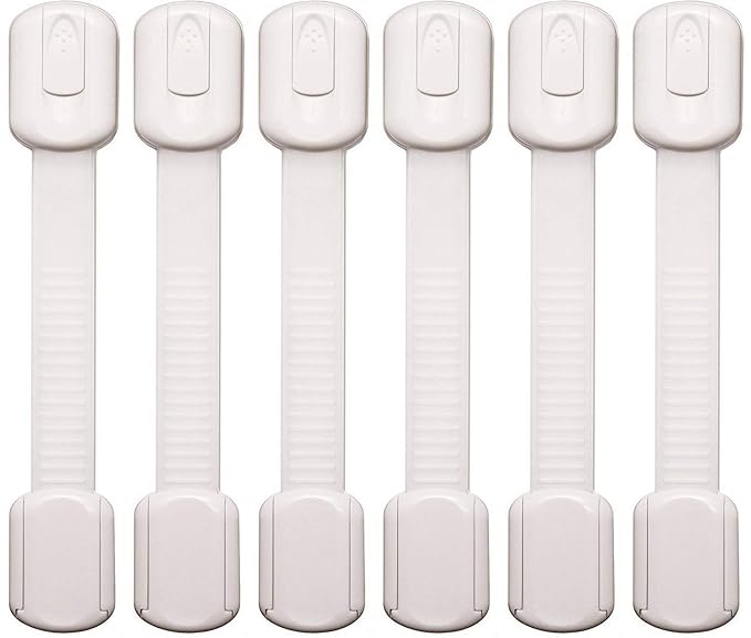 Baby Proofing Safety Cabinet Locks - Child Proof Latches for Drawer Cupboard Dresser Doors Closet Oven Refrigerator - Adjustable Childproof Straps by Oxlay - White - 6 Pack