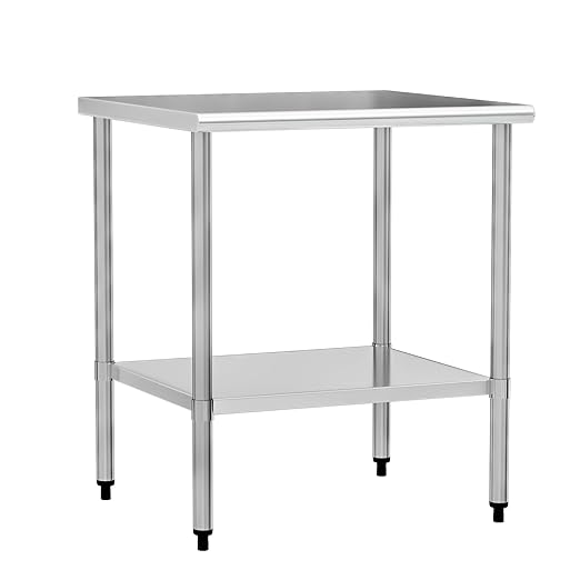 Stainless Steel Work Table 30 x 30 Inch with Adjustable Undershelf, Heavy-Duty Metal Prep Table for Commercial Kitchen & Restaurant, Garage, Outdoor