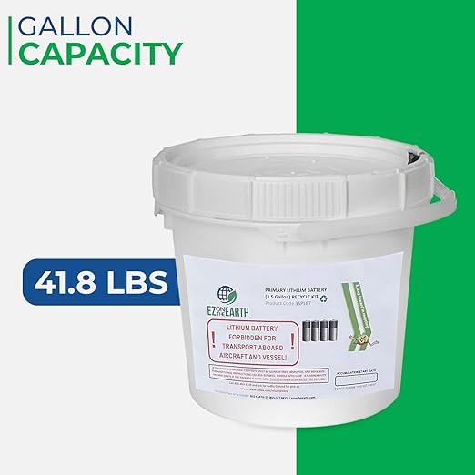 Primary Lithium Battery Recycling Container – 3.5 Gallon, Battery Disposal Bin with Lid That Holds up to 41.8 lbs Batteries - Recycling Pail with Cardboard Box