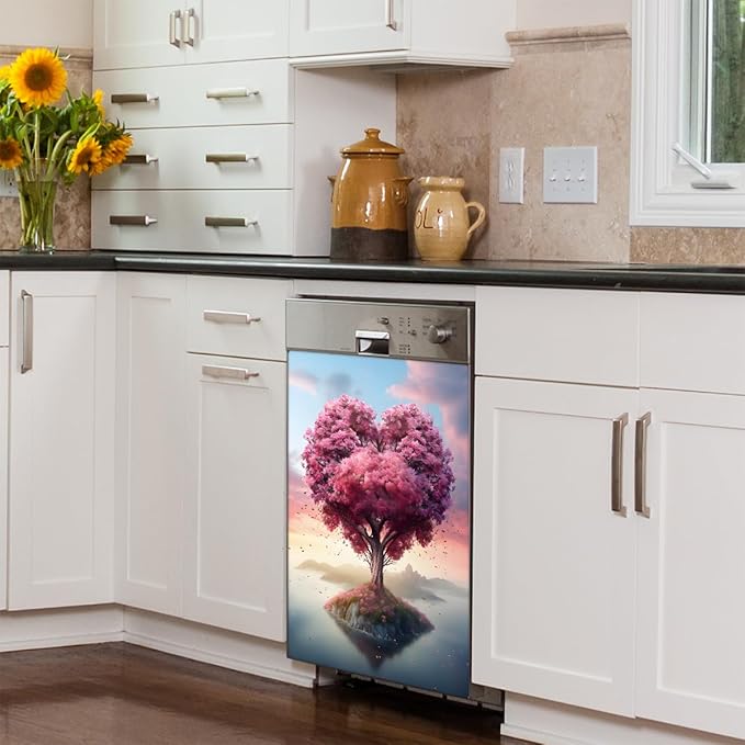 Valentine Day Tree Dishwasher Magnet Cover Magnetic Dishwasher Decorative Cover Front Dishwasher Door Covers Reuseable Dishwasher Covers Decal for Kitchen Home Decorative