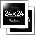 Homeforia 24x24 Picture Frame Black, High End Metal 24 x 24 Large Square Poster Frame Matted to 20 x 20 in Photo, 24by24 Thin Black Frames with Mat 20x20 inch Print, Tempered Glass, Wall Kit, Set of 2