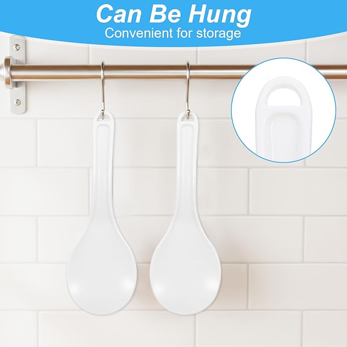2 PCS Professional Standing Rice Serving Spoon, White Plastic Non-Stick Rice Paddle, 7.67 Inch Scooper, Spatula Hanging Potato Cooker Server for Kitchen Restaurant Cooker