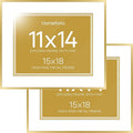 Homeforia 15x18 Diploma Frame Gold, High End Metal 15 x 18 Gold Certificate Frame with Mat 11 x 14, 18by15 Document Frames Matted to 11x14, Graduation Degree Frames, Tempered Glass, Wall Kit, Set of 2