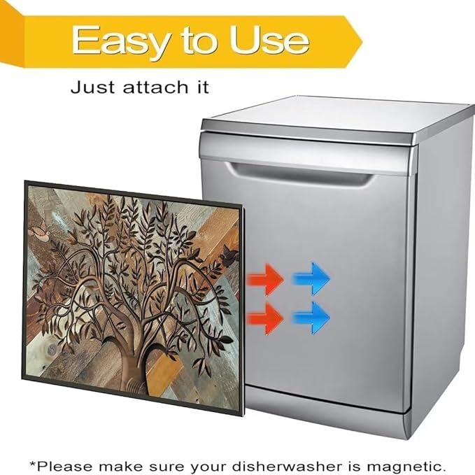 Stainless Steel Tree of Life Dishwasher Magnet Cover for Front, Wooden Door Magnetic Refrigerator Cover Skin Decor, Birds Dishwasher Panel Decal, Magnetic 23" x 17"