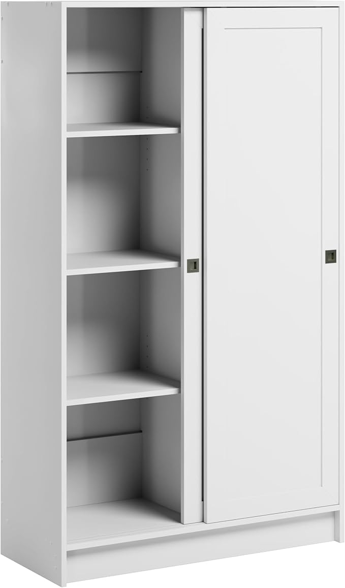 Prepac Elite Plus 38" Wide Storage Cabinet, 65" Tall Pantry Cupboard with 2 Fixed and 4 Adjustable Shelves, Laundry Room Cupboard with Sliding Doors and Metal Knobs, Living Room Accent Cabinet, White