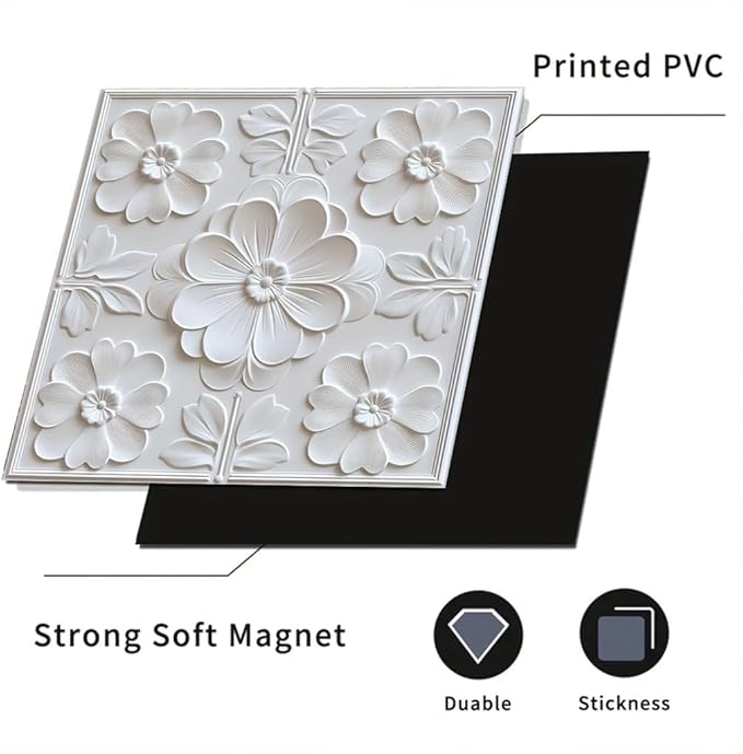 2D Flat White Floral Embossed Dishwasher Magnetic Cover 23 x 26 Inch Elegant 3DFlower Panel Magnet for Modern Kitchen Appliance Decor