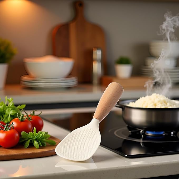 White Standing Silicone Rice Spoon Paddle, Rice and Potato Servers,Household Rice Shovel Heat Resistant Anti-scalding Rice Scooper, Serving Spoons