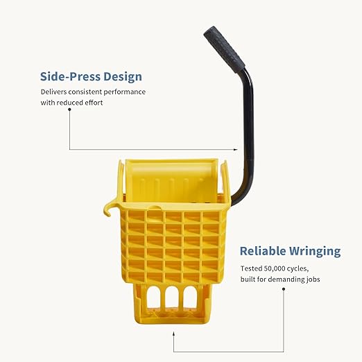 DUMOS 38-Quart Commercial Mop Bucket with Side-Press Wringer, Heavy-Duty Floor Cleaning System, Durable Wringer & Non-Marking Casters, Yellow