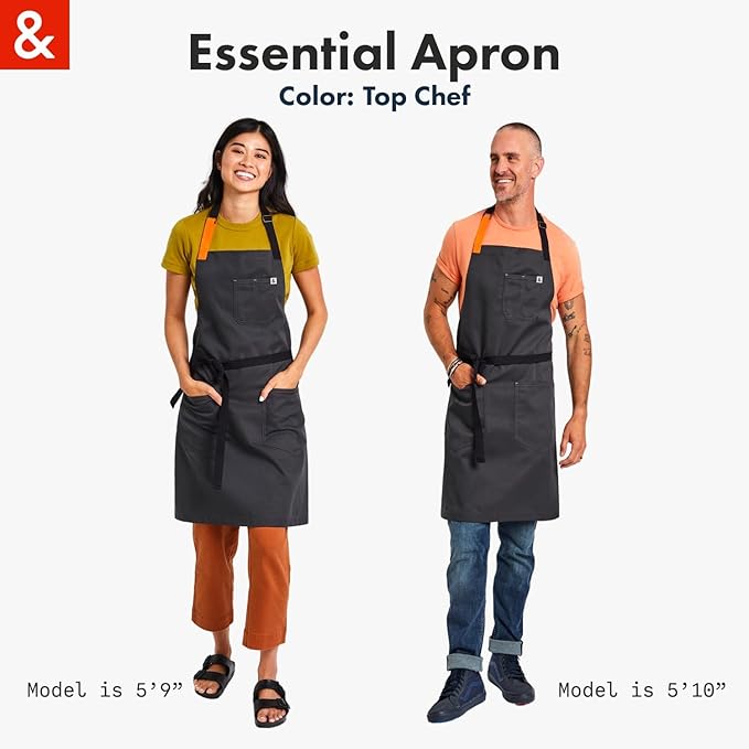 hedley & bennett Essential Apron - Adjustable Bib Chef Apron with 3 Pockets & Towel Loop - 65/35 Polycotton Twill - Top Chef