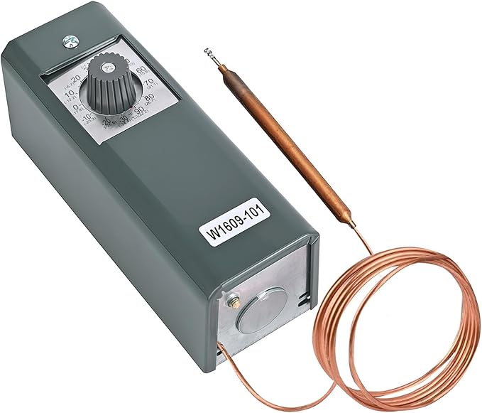 Refrigerator Thermostat Temperature Controller, -30°F to 90°F (-34°C to 32°C) Mechanical Thermostat with 5 Ft Capillary Remote Thermostat Bulb,Temperature Control for freezers & Coolers, W1609-101