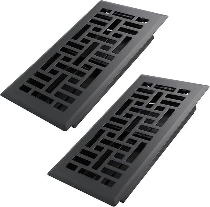 4x8 Inches 2 Pack Heavy Duty Walkable Floor Register Easy Adjust Air Supply Lever Floor Vents - Seattle Design - Vent Cover for Home Floor - Matte Black