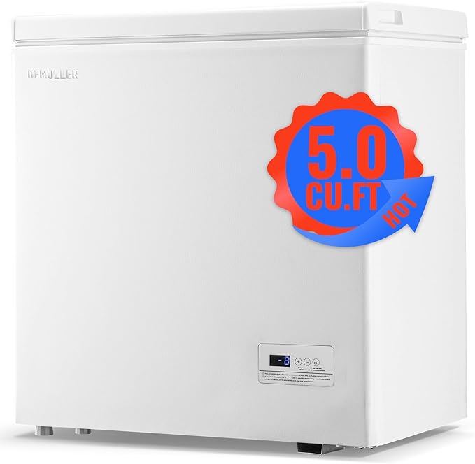 5.0 CU.FT Deep Freezer Top Open Door Compact Freezer Chest Freezer with Removable Storage Basket for Home Kitchen Garage White