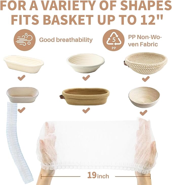200 Pcs Banneton Liner,Banneton Bread Proofing Basket Non Woven Liners Non-Stick Dough,Bread Proofing Cover,Elastic Banneton Basket Liner,Sourdough Bread Baking Supplies