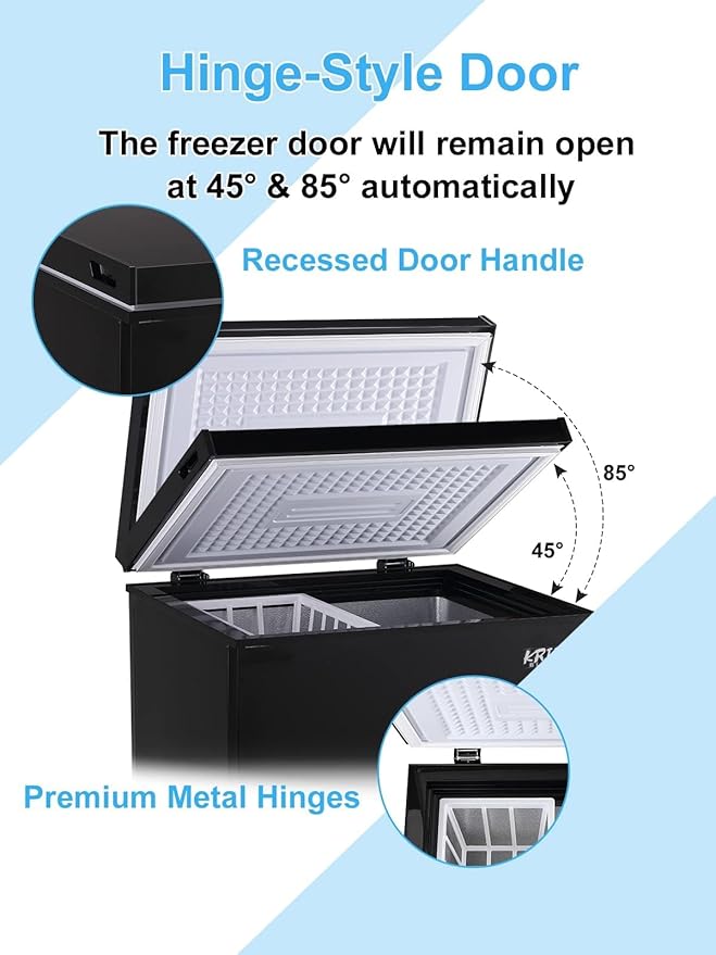 Chest Freezer 5.0 cu.ft Mini Adjustable 7 Thermostat Compact Deep Freezer Top Door Low Noise with Removable Basket Black