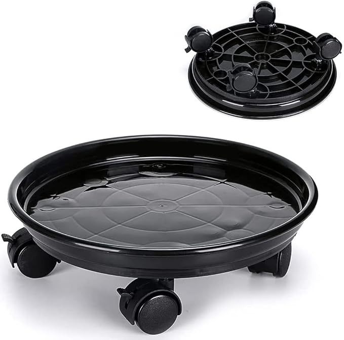 2 Pack Plant Caddy With Wheels,Plant Rollers With Wheels, Round Potted Rolling Plant Stands With Wheels Heavy Duty Flower Pot Rack on Rollers Dolly Trolley Saucer Tray Pallet Plant Dolly (12inch, Black)