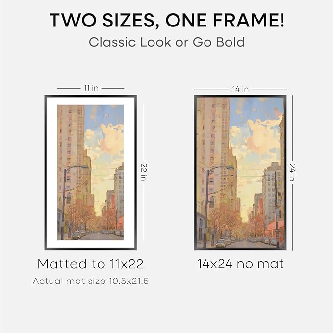 Homeforia 14x24 Picture Frame Black, High End Metal 14x24 Poster Frames with Mat 11x22 for Photo, 14 x 24 Black Frame Matted to 11 x 22 inch Print, 24x14 Thin Frame, Tempered Glass, Wall Kit, Set of 2