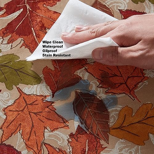 Newbridge Thanksgiving Falling Leaves 70 Inch Round Vinyl Fall Tablecloth