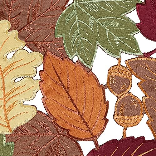 OWENIE Fall Table Runner - Thanksgiving, Farmhouse Embroidered Maple Leaves, 13 x 54 Inch, Orange