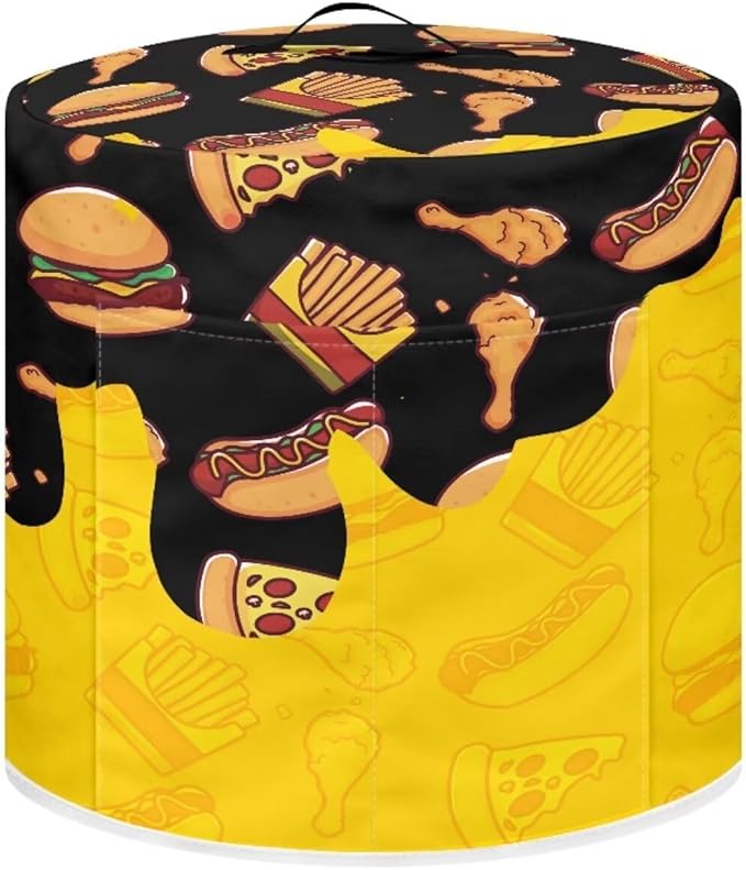 8 Quart Pressure Cooker Small Appliance Covers, Washable Dust Cover for Air Fryer Rice Cooker Kitchen Appliance Accessories with Storage Pockets, Pizza and Burger Print