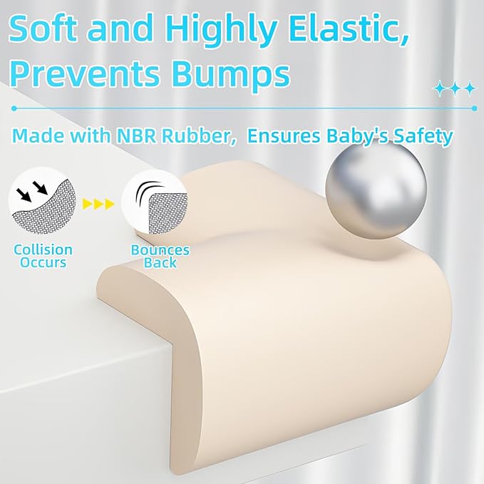 Baby Proofing Edge & Corner Protectors, 1 Roll White Foam L-Shape Self-Adhesive Bumper Strip, Soft Shock-Absorbent Wall & Furniture Safety Bumpers for Nursery, Kitchen, Fireplace, Table, Desk
