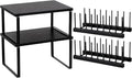 Marsui 4 Pcs Kitchen Organizer Accessories Set Cabinet Organizer Shelf and Bamboo Dish Drying Plate Rack Counter Shelves Storage Holder for Spice Rack, Dish, Pot Lid, Bowl, Cup (Black)