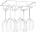 Wine Glass Rack - Under Cabinet Stemware Wine Glass Holder Glasses Storage Hanger Metal Organizer for Bar Kitchen White