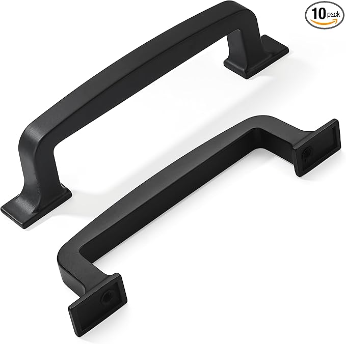 Khtumeware 10 Pack 3-3/4 Inch Matte Black Cabinet Handles - Drawer Pulls for Kitchen, Cupboard, Hardware