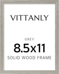 Vittanly 8.5x11 Picture Frame, Solid Wood Frame with Plexiglass, Includes 6x8 Mat, Wall Hanging or Tabletop for Photos, Home Decor, Grey, 1 Pack