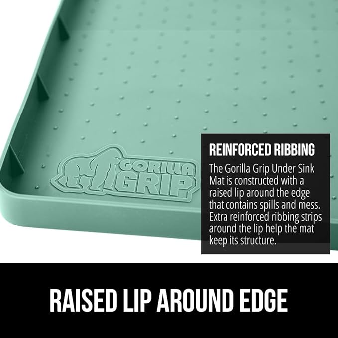 GORILLA GRIP Waterproof Silicone Under Sink Mat with Raised Lip for Kitchen and Bathroom, 28 x 22 in, Cabinet Shelf Liner Stay in Place Mats Dishwasher Safe Drawer Liner, Organizer Tray, Mint