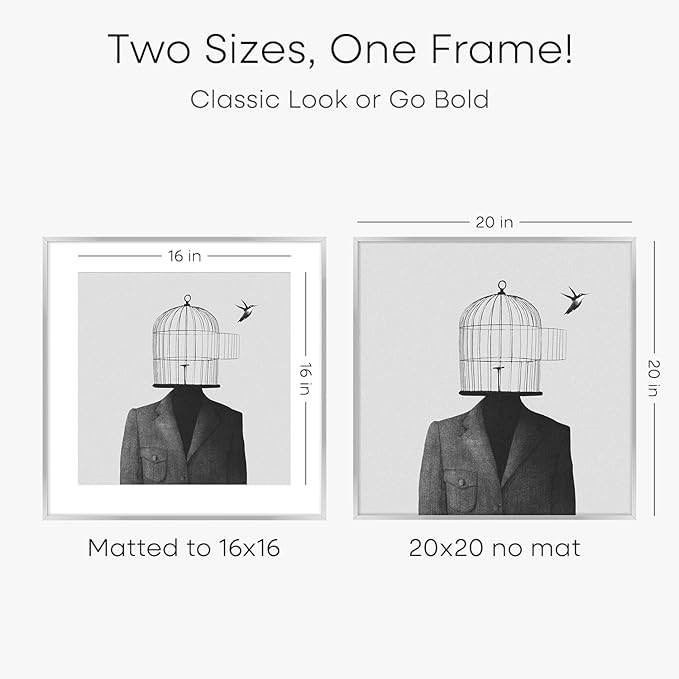 Homeforia 20x20 Silver Picture Frame, High End Metal 20 x 20 Square Frame with Mat 16 x 16 Photo, 20x20 Poster Frames Matted to 16x16 Print, 20 by 20 Hanging Frames, Tempered Glass, Wall Kit, Set of 1