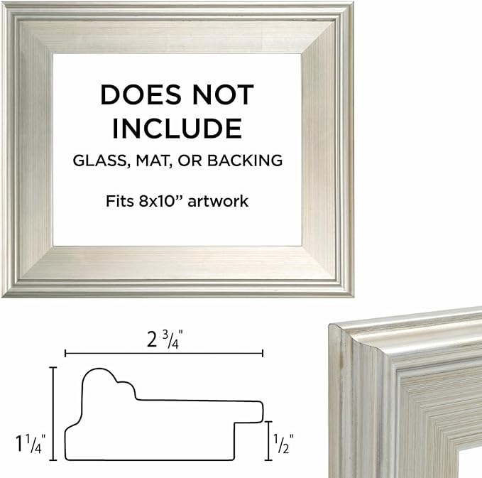 Creative Mark Plein Air Style Frame, Hand Leafed Silver, 8x10-2.75" Wide Moulding with 1/2" Rabbet Depth, Open Back W/O Glazing, Museum Quality, For Art Panels, Stretched Canvas, Pictures & More
