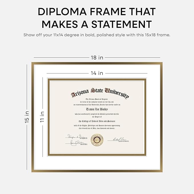 Homeforia 15x18 Diploma Frame Bronze, High End Metal 15 x 18 Certificate Frames with Mat for 11 by 14, 18x15 Document Frame Matted to 11x14, Award Graduation Frames, Tempered Glass, Wall Kit, Set of 1