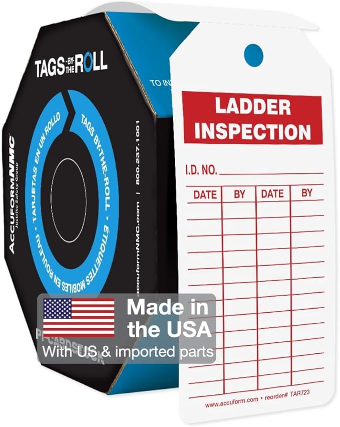 AccuformNMC 250 Ladder Inspection Tags, White, 6 1/4" H x 3" W, OSHA Compliant, Waterproof PF-Cardstock, Resists Tears, By-The-Roll, 100/250 Count