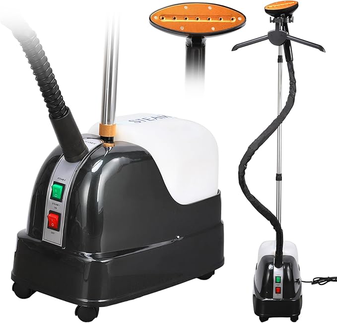 Steamer for Clothes 1800W Standing Garment Steamers 45s Fast Heat-up 90 Mins of Continuous Powerful Steam with 5L Water Tank, Pants Clip & Children's Clothing Hanger