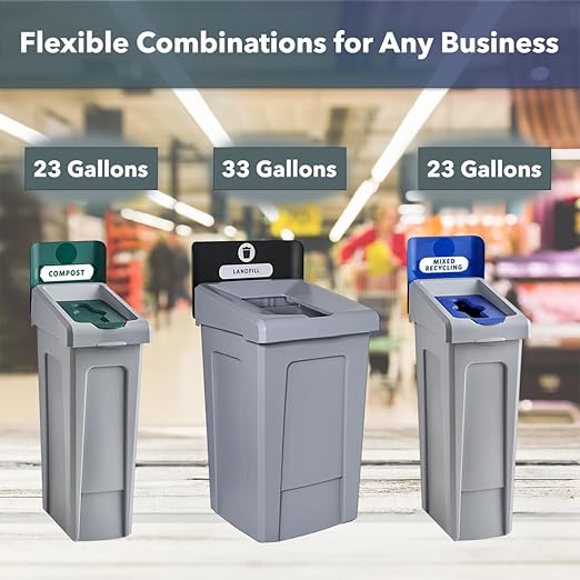 33 Gallon Mixed Recycling Bin with Hinged Lid – Large-Capacity Commercial Waste Container for Paper, Cans, and Plastic – for Offices, Schools, and Cafeterias