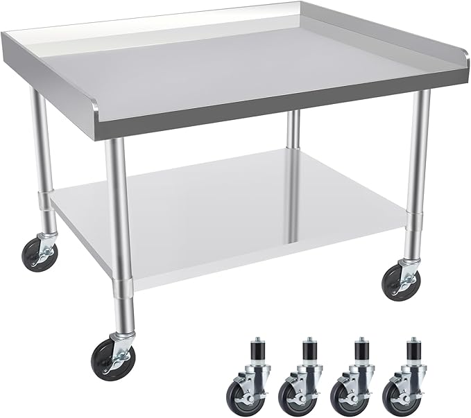 Commercial-Grade Stainless Steel Workstation Table with Under Shelf & Lockable Casters (30"x36"x26")
