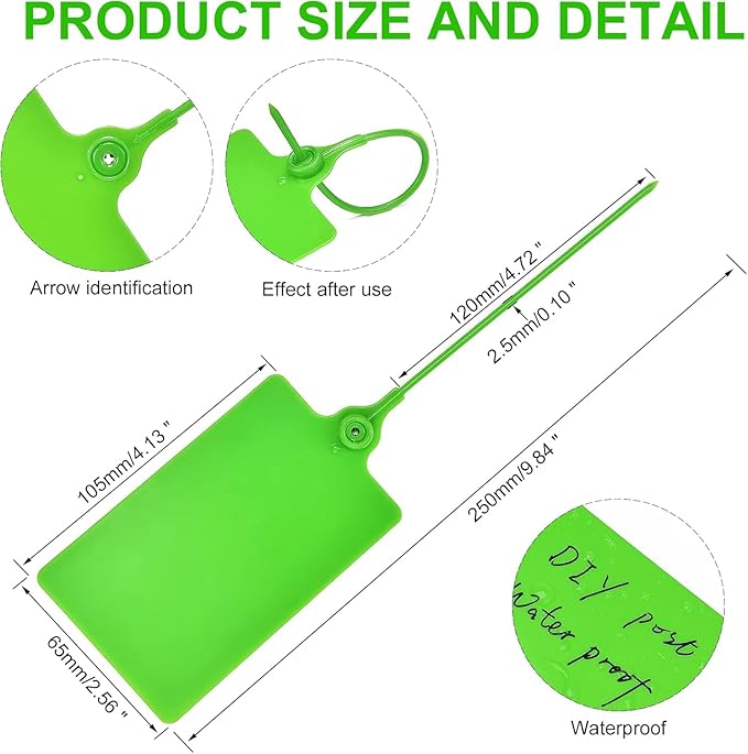25 Pcs Durable Plastic Shipping Tags with Marker Pen Security Seals Sticker Labels,Waterproof Blank Luggage Tag for Packages, Logistics, Inventory, Travel(Green,25pcs)