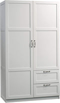 Sauder Select Multipurpose Bedroom Armoire Wardrobe Closet Pantry Storage Cabinet with Storage Drawers and Hanging Rail, in Soft White finish