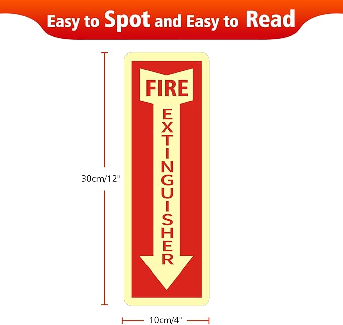 Fire Extinguisher Stickers, 4 Pack 4" X 12" Vinyl Fire Extinguisher Sign Self Adhesive Reflective,Easy to Apply and Stick,Weatherproof, UV Protected,Indoor Outdoor use,Glow in the Dark