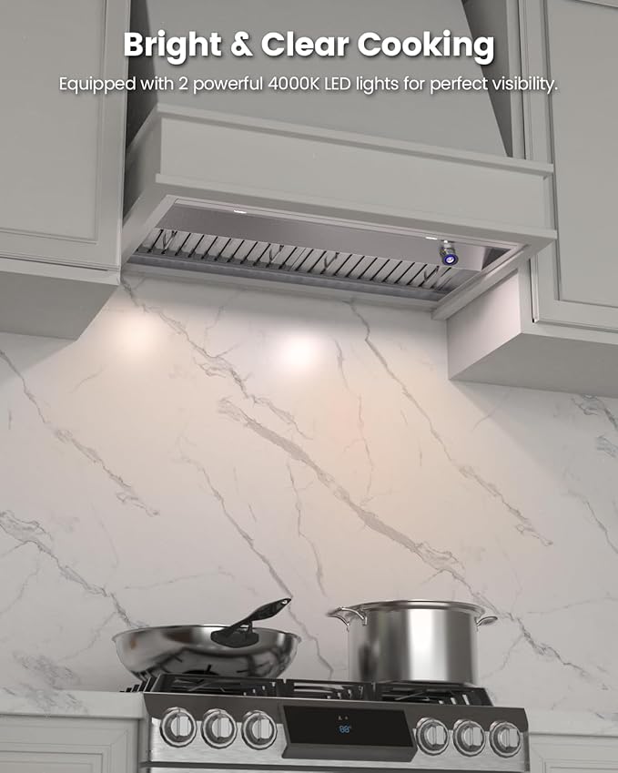 JOCO 30 Inch Range Hood Insert, 900 CFM Stainless Steel Built-In Kitchen Vent Hood, Convertible for Ducted or Ductless Installation, 4-Speed Knob Control, Model B02-30K